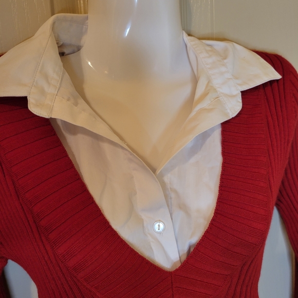 It's Our Time Long Sleeve Collar Sweater Red & White XL - Picture 3 of 7